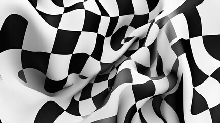 Poster - Abstract black and white checker pattern with irregular shapes