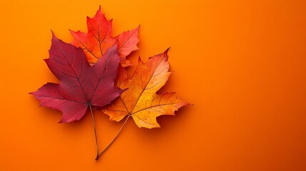 Vibrant Maple Leaves on Orange Table - Autumn Design Elements