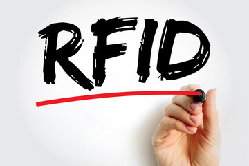 Poster - RFID Radio-Frequency Identification - electromagnetic fields to automatically identify and track tags attached to objects, text concept background
