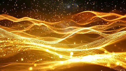 Wall Mural - golden particles flowing creating abstract waves background