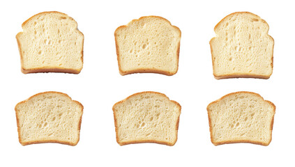 Sliced, slices of white bread isolated on a white transparent background. The white bread is cut into sliced pieces