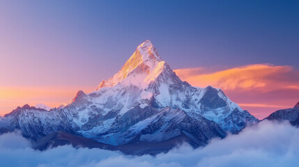 Wall Mural - Himalayas mountain tops, snow-capped mountains, golden sunset shining on the almond peaks of Ama Dab, wide angle lens, HD photography, natural scenery, magnificent and awe-inspiring. High resolution.