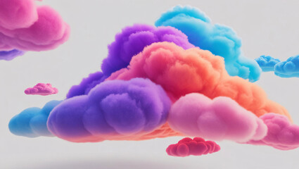 Wall Mural - 3d render, abstract fantasy background of colorful sky with neon clouds isolated on a white background