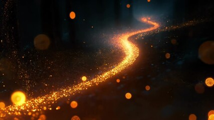 Wall Mural - A glowing orange line of light with many small glowing dots. The light is moving and he is coming from a source