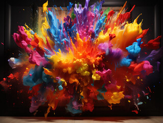 Wall Mural - Splashing colorful powder on frame on white background