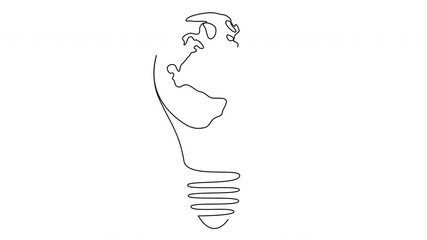 Wall Mural - self drawing animation of continuous one line art of light bulb with earth globe inside. hand drawn 