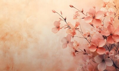 Wall Mural - Delicate Pink Flowers on a Peach Textured Background