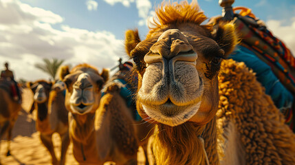 Majestic Camels on Caravan Journey - Desert Adventure with Copy Space