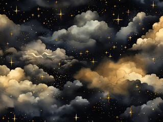 Wall Mural - Awesome A blue starry night in the sky with gold foil constellations