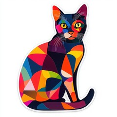  A vibrant and colorful geometric cat design, showcasing bright colors and artistic patterns, perfect for modern art lovers.