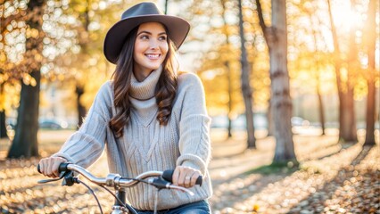 Canvas Print -  smiling young woman in a hat and a stylish sweater