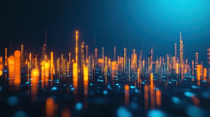 Poster - 3D abstract candlestick chart glowing on a blue background. Captures financial market trends and trading data. Ideal for professional finance and tech-oriented designs.