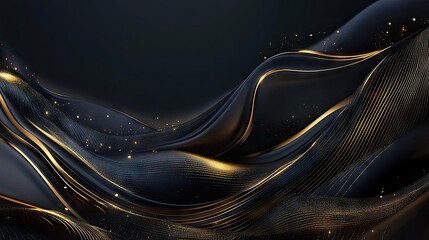 Poster - 3D black background with flowing gold lines and shimmering accents, creating a sophisticated, luxury design with ample text space. -2ea56064244b