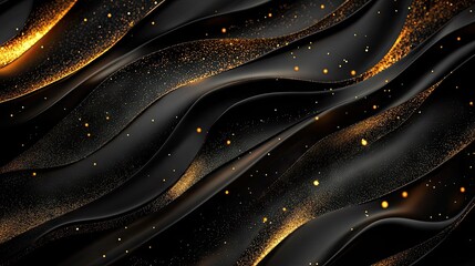 Poster - 3D black background with flowing gold lines and shimmering accents, creating a sophisticated, luxury design with ample text space. -2ea56064244b