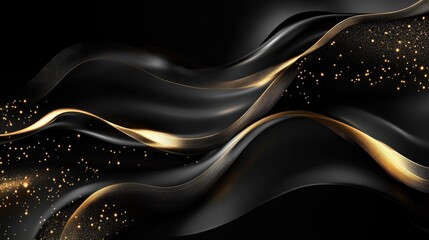 Poster - 3D black background with flowing gold lines and shimmering accents, creating a sophisticated, luxury design with ample text space. -2ea56064244b
