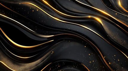 Poster - 3D black background with flowing gold lines and shimmering accents, creating a sophisticated, luxury design with ample text space.