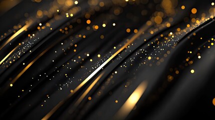 3D illustration of a black background with elegant gold lines and sparkles, offering a sophisticated template for text.