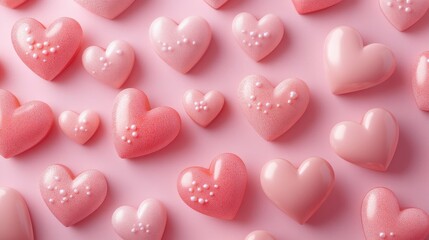 Poster - A delightful pink background filled with sweet hearts, perfect for celebrating love on Valentine's Day or Mother's Day, with a soft and tender design.