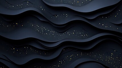 Poster - Abstract 3D background featuring black paper layers with geometric slices and golden glittering dots, creating a modern and textured graphic design.