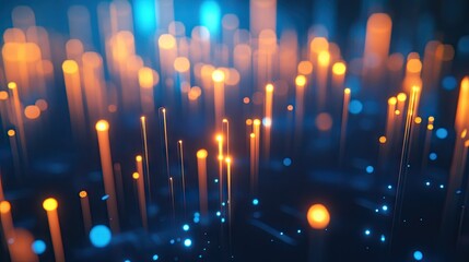 Poster - Abstract 3D candlestick business chart glowing against a blue background. Represents trade and market data with a modern, tech-oriented look. Ideal for financial visuals.