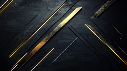 Poster - Abstract background showcasing gold directional arrows and geometric elements on a dark black space, perfect for a futuristic and elegant design approach.