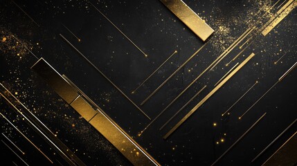 Poster - Abstract background showcasing gold directional arrows and geometric elements on a dark black space, perfect for a futuristic and elegant design approach.