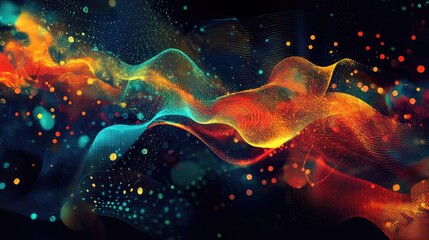 Poster - Abstract Big Data visualization with a digital, futuristic background. Hand-drawn art illustrating data mining and management. Great for banners, presentations, and technology graphics.