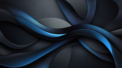 Poster - Abstract dark grey background with blue metallic curves weaving across. A contemporary and luxury design ideal for futuristic text and vector illustrations.