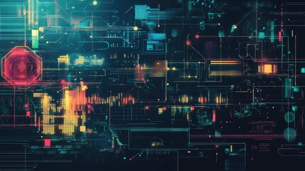 Poster - Abstract digital illustration of Big Data with a futuristic technology background. Hand-drawn art showcasing data mining and management concepts. Ideal for tech graphics and presentations.