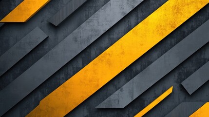 Poster - Abstract design with yellow-grey triangle arrows creating a dynamic geometric pattern. The modern, futuristic background includes ample blank space for creative text or graphics.