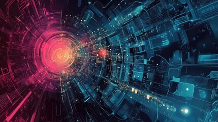 Poster - Abstract digital illustration of Big Data with a futuristic technology background. Hand-drawn art showcasing data mining and management concepts. Ideal for tech graphics and presentations.