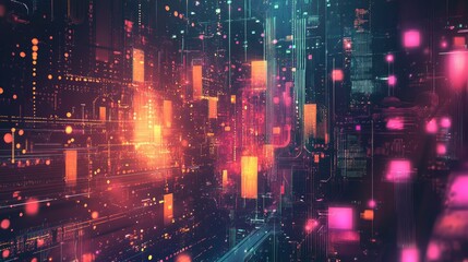 Poster - Abstract digital illustration of Big Data with a futuristic technology background. Hand-drawn art showcasing data mining and management concepts. Ideal for tech graphics and presentations.