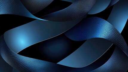 Poster - Abstract futuristic vector illustration of blue metallic curves on a dark grey background. The weaving design offers a luxurious and modern space for text and graphics.