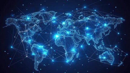 Poster - Abstract global business map with interconnected data points and network lines. The vector illustration depicts telecommunication connections across continents.