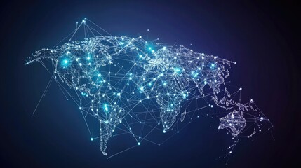 Poster - Abstract global business map with interconnected data points and network lines. The vector illustration depicts telecommunication connections across continents.