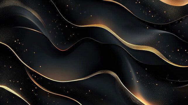 Abstract luxury design featuring a deep black backdrop and rich golden elements. The modern vector illustration highlights sophistication and elegance for premium visual appeal.