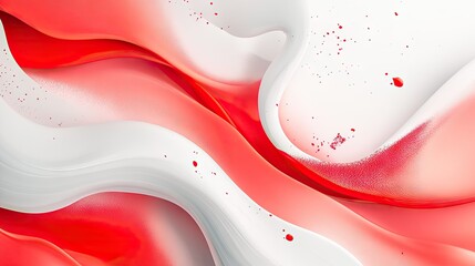 Poster - Abstract red and white background with a modern twist, incorporating fluid shapes and geometric elements. Suitable for creative designs and digital graphics.