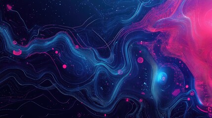 Poster - Abstract technology background for Big Data with a futuristic and hand-drawn digital illustration. Emphasizes data mining and management concepts. Perfect for tech-related content and visuals.