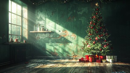 Fototapete - Illustrate a cozy Christmas background with a warm and inviting kitchen, filled with the delicious aromas of holiday baking.