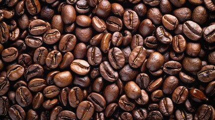 Coffee beans, brown and roasted, create a rich aroma. Espresso and caffeine blend in this black beverage, ideal for a cafe or food pairing.