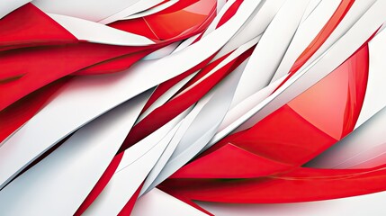 Poster - Bold and modern abstract design with red and white patterns, including sharp lines and smooth gradients. Perfect for impactful visual designs and promotional use. -