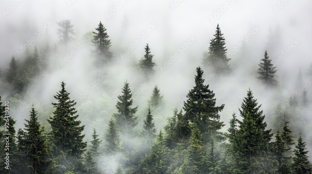Dense Fog Enveloping a Pine Forest with Only the Tops of the Tallest ...