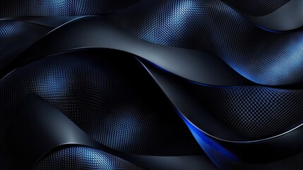 Poster - Dark grey backdrop with abstract blue metallic curves in a woven pattern. The sophisticated and futuristic design is perfect for modern text and vector illustrations.