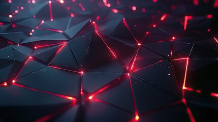 Poster - Dark polygonal backdrop illuminated with glowing red light, offering a cutting-edge and futuristic technology aesthetic.