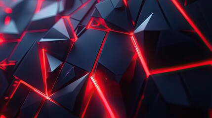 Poster - Dark polygonal backdrop illuminated with glowing red light, offering a cutting-edge and futuristic technology aesthetic.