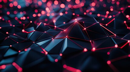 Poster - Dark polygonal backdrop illuminated with glowing red light, offering a cutting-edge and futuristic technology aesthetic.
