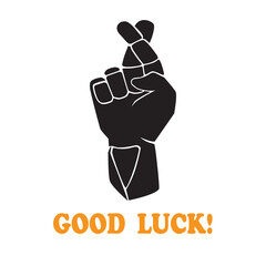 Two fingers crossed hand gesture vector icon. Cartoon palm gesture emoji. Good luck or lie hand gesture sign. Superstition symbol. Arm with middle and index fingers crossed isolated on white