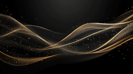 Poster - elegant black background in 3d with flowing gold lines and delicate sparkles, offering a premium lux