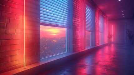 Fototapete - Develop a collection of neon automated blinds symbols, featuring shining