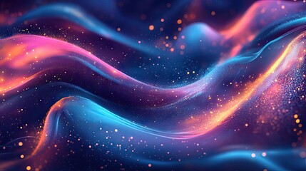Poster - Fluid cover design showcasing glowing particles and dynamic liquid flow. Trendy Eps10 vector illustration suitable for modern and sleek visual applications.